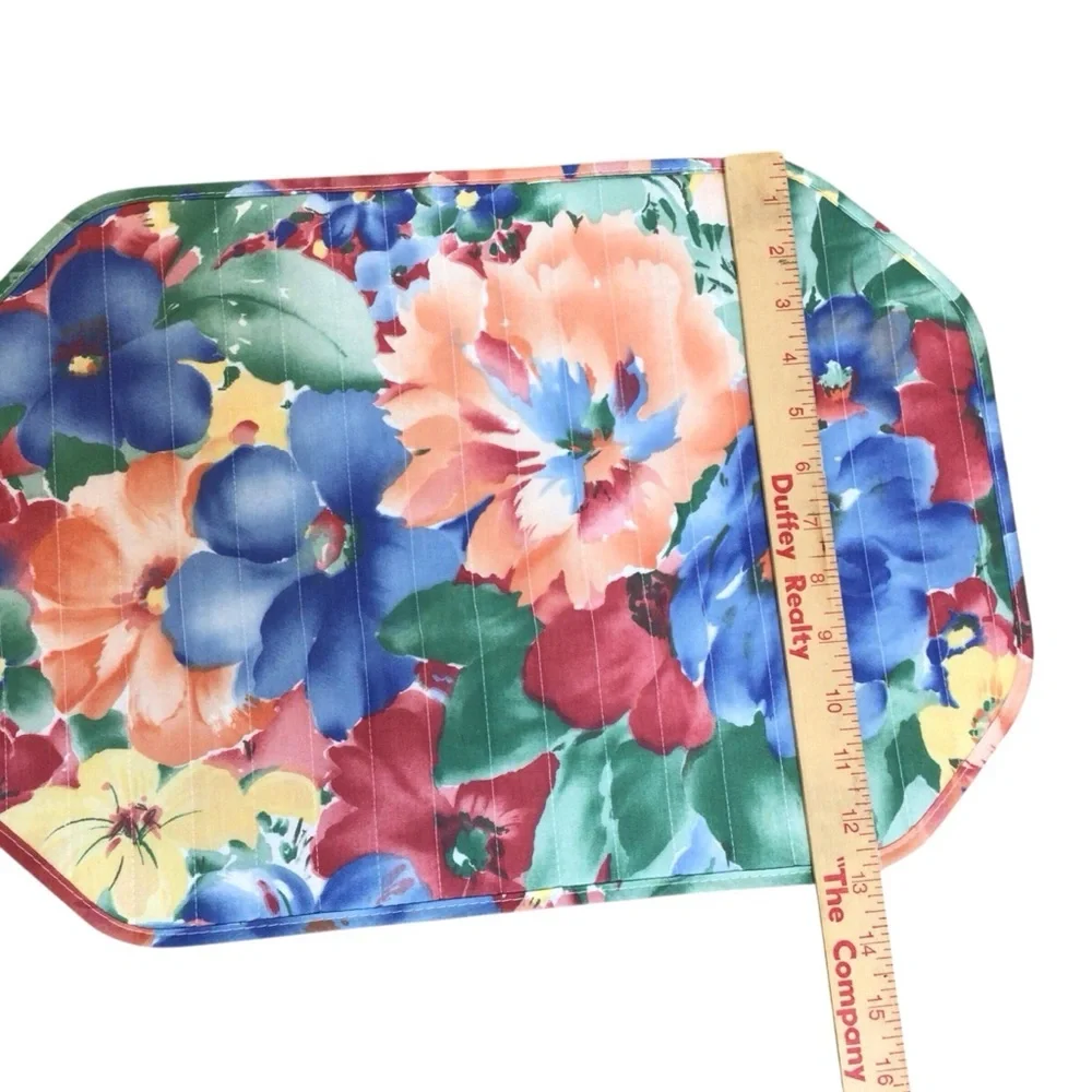 Vintage 80s Reversible Floral Plaid Placemats Set of 8 Quilted Cottagecore